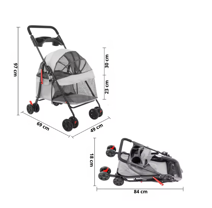 Poussette Pliable pour Chien et Chat – Confort et Sécurité pour Vos Promenades