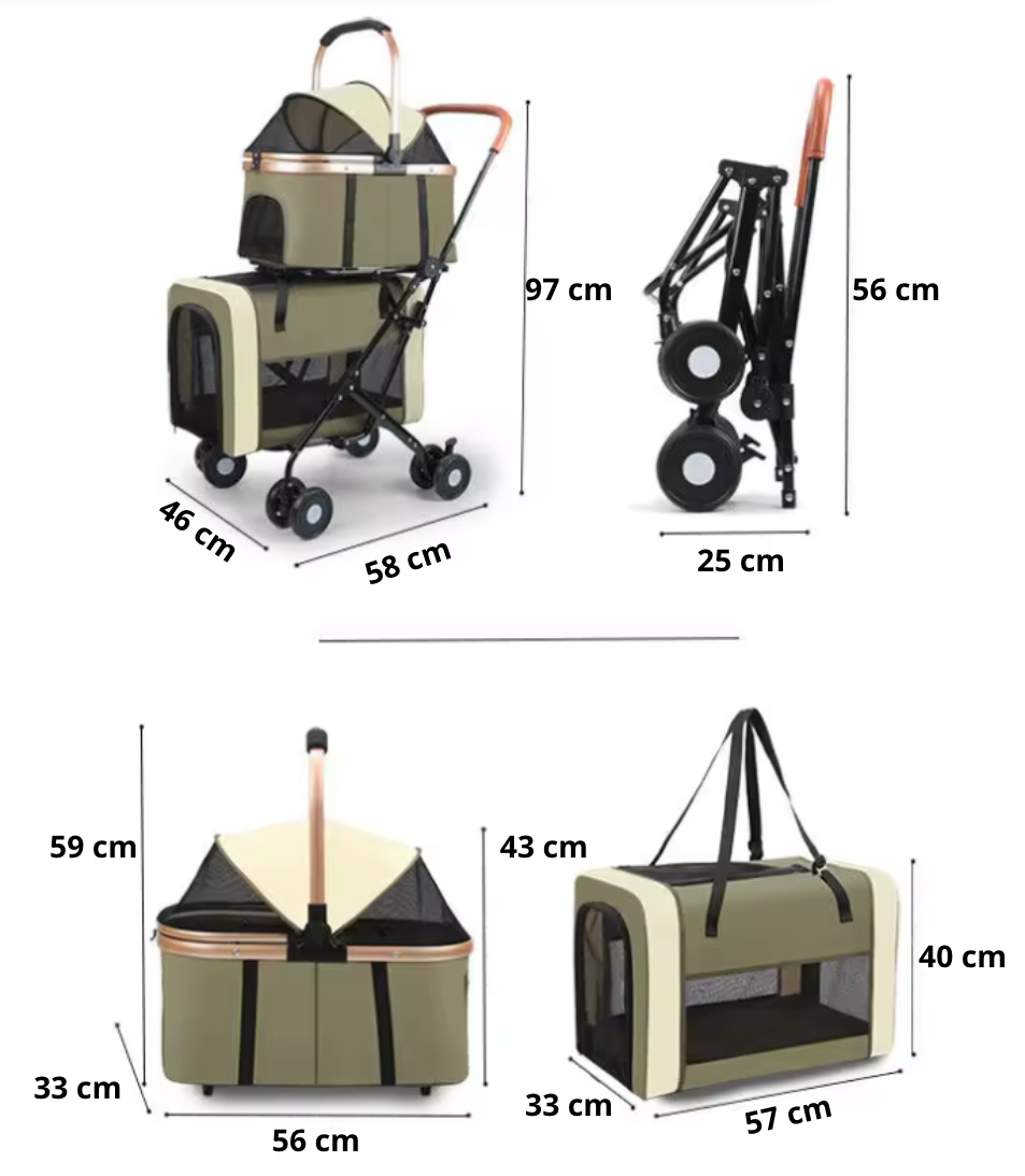 Poussette double Premium pour Chien et Chat – Chariot de Transport Confortable et Pliable