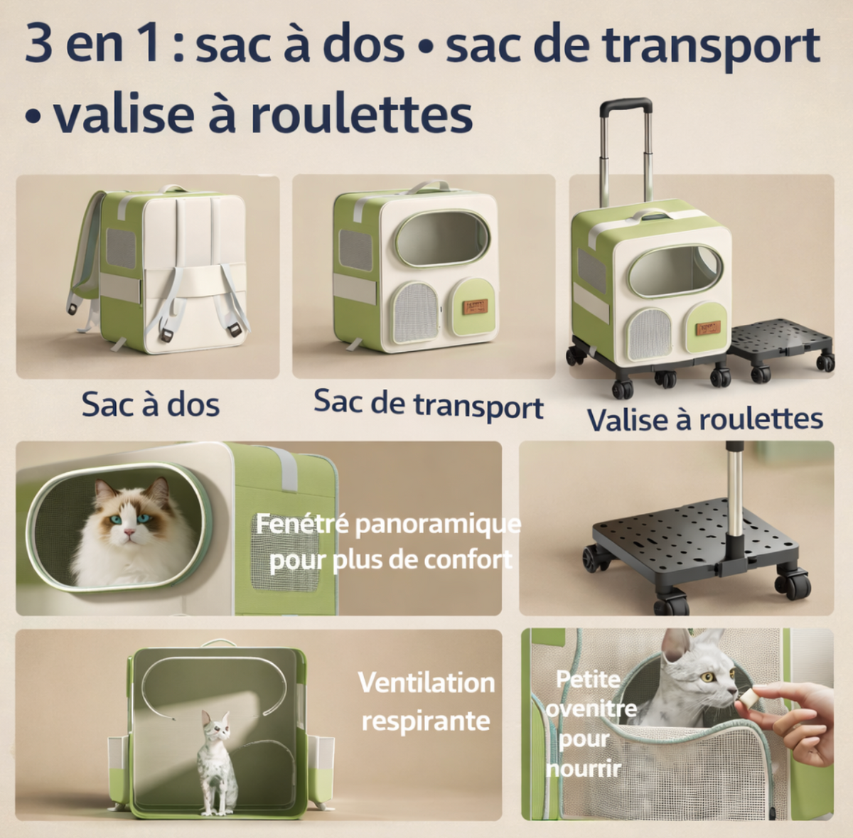 Valise de Transport à Roulettes pour Chat et Petit Chien – Sac de Voyage Pliable avec Poignée Télescopique