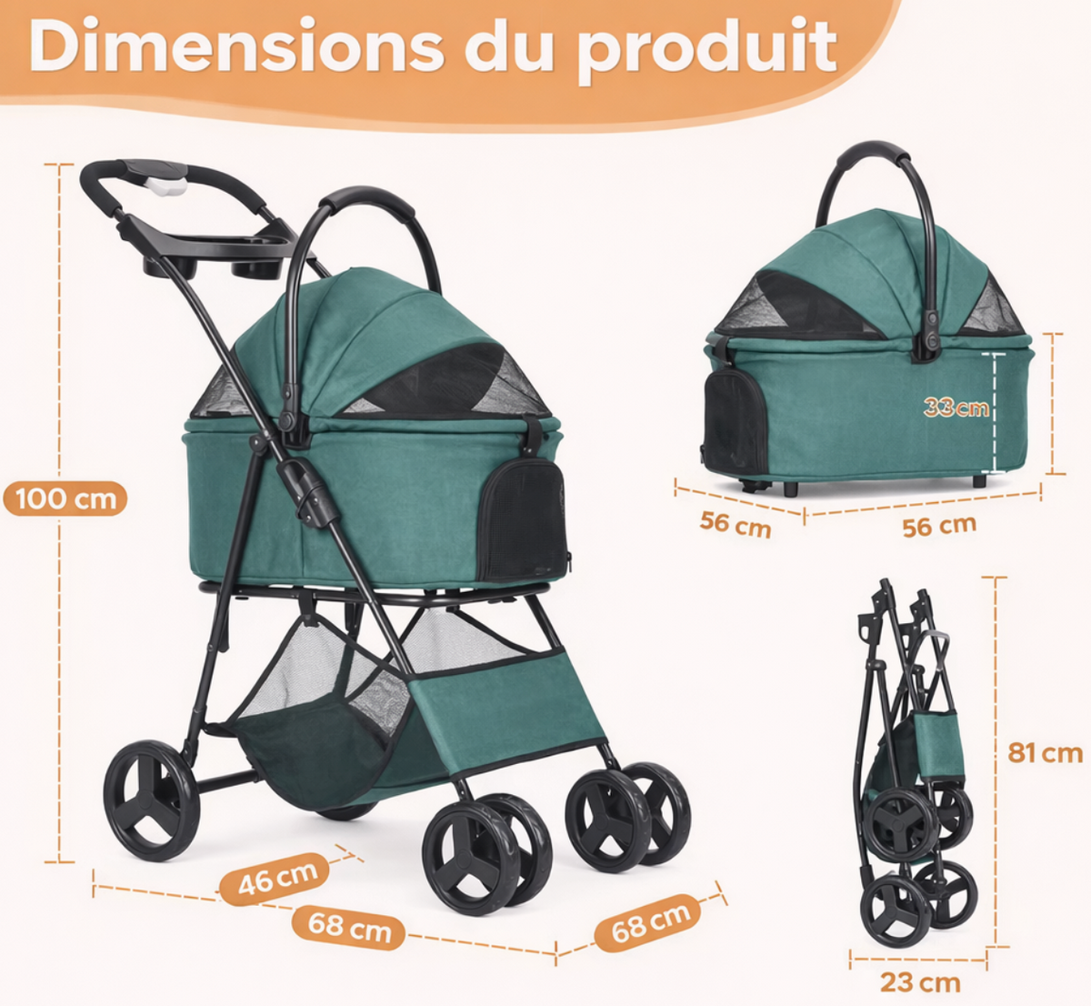 Poussette Premium pour Chien – Confort et Sécurité pour Vos Promenades