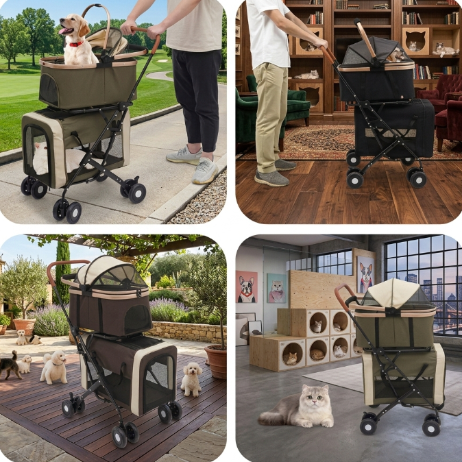 Poussette double  Premium pour Chien et Chat – Chariot de Transport Confortable et Pliable