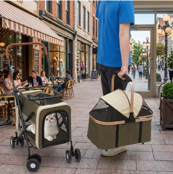 Poussette double  Premium pour Chien et Chat – Chariot de Transport Confortable et Pliable