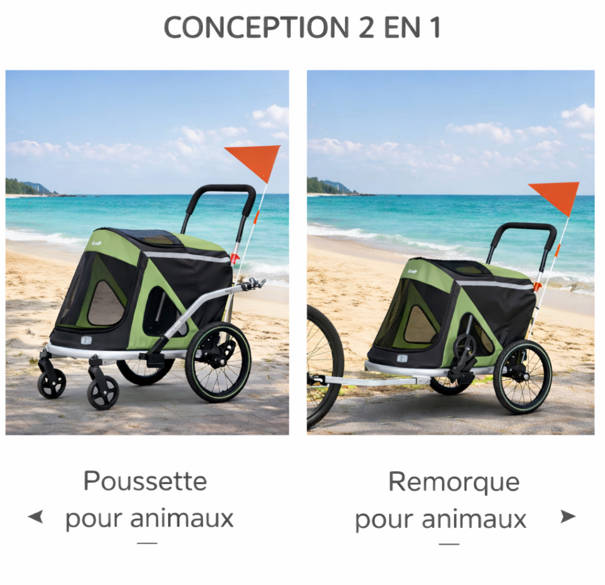Remorque à vélo  pour animaux 2 en 1