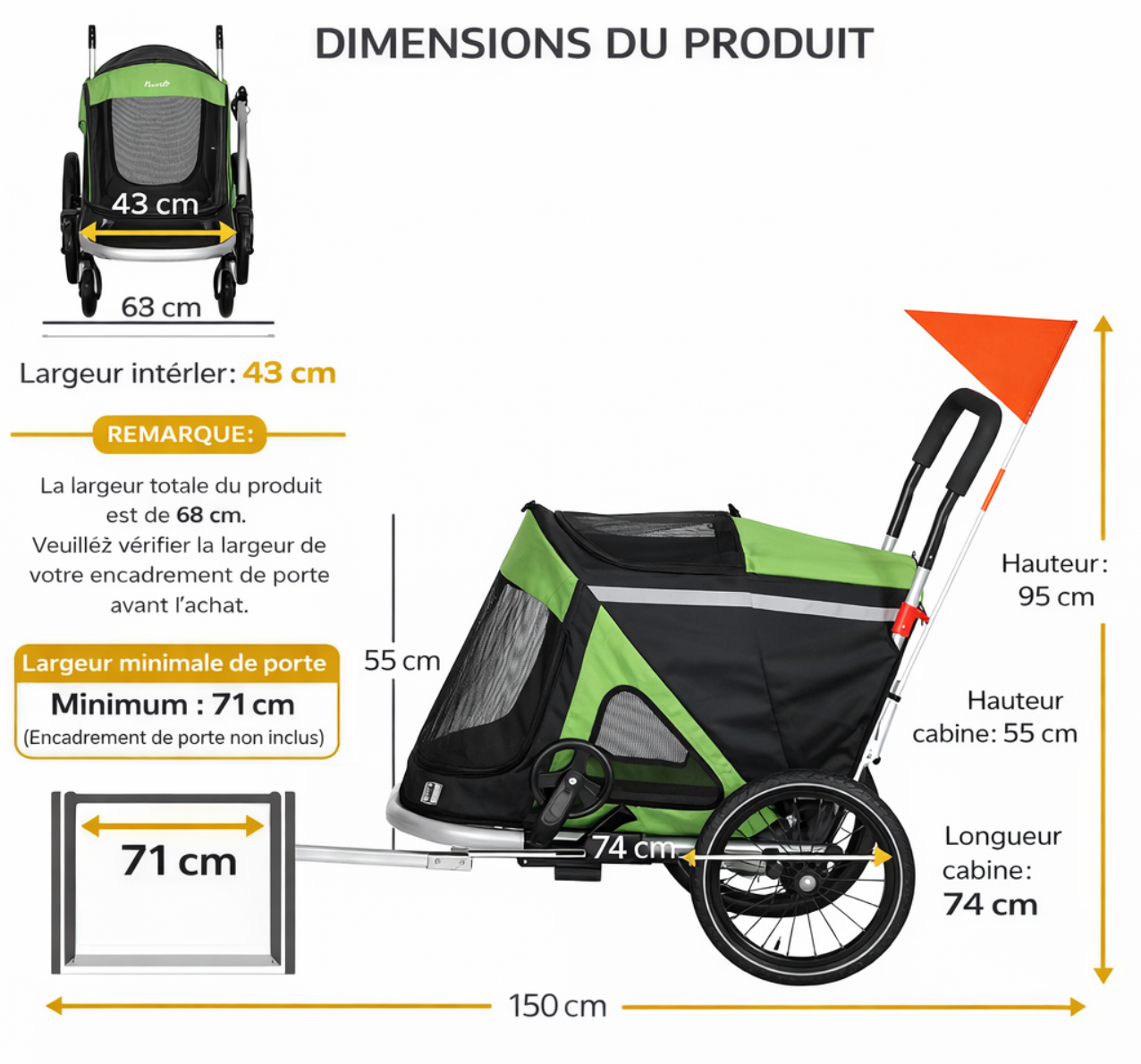 Remorque à vélo  pour animaux 2 en 1
