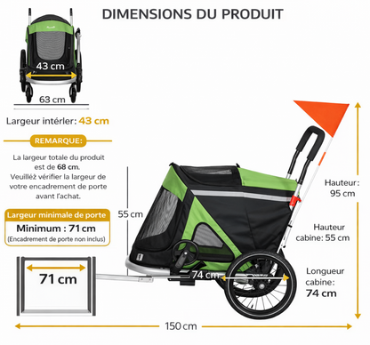 Remorque à vélo  pour animaux 2 en 1