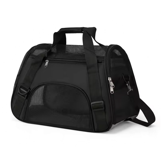 Sac de transport Pattes en balade noir pliable pour chat et petit chien avec panneaux en maille respirante