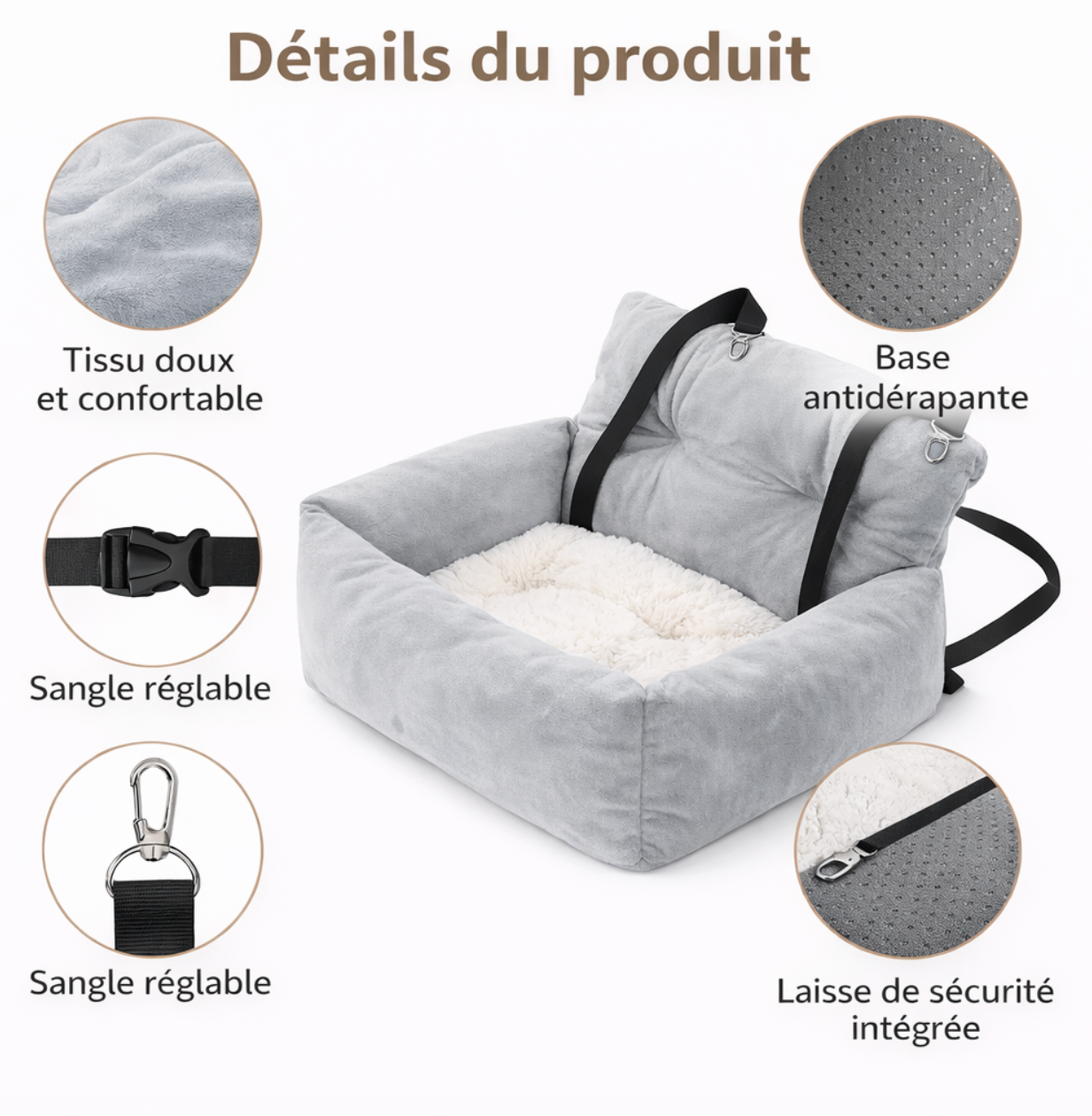 Siège Auto Confort pour Chien – Coussin Surélevé avec Housse Lavable