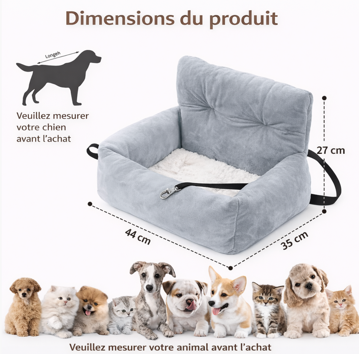 Siège Auto Confort pour Chien – Coussin Surélevé avec Housse Lavable