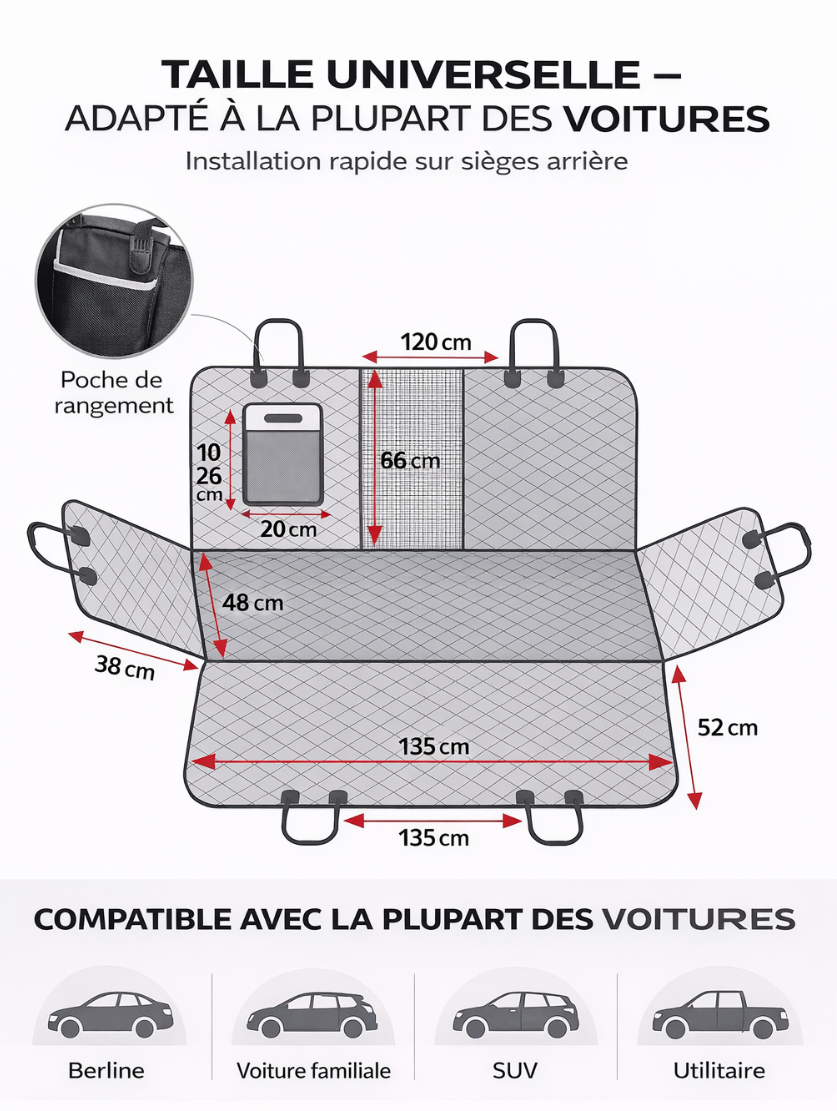 Housse de Protection pour Siège Arrière de Voiture – Protection Anti-Poils et Imperméable pour Chien