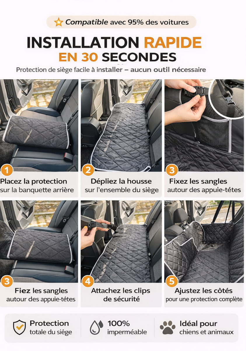 Housse de Protection pour Siège Arrière de Voiture – Protection Anti-Poils et Imperméable pour Chien