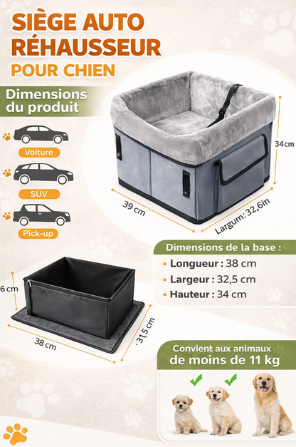 Siège Auto Confort pour Chien – Panier de Voiture Sécurisé et Douillet pour Animaux