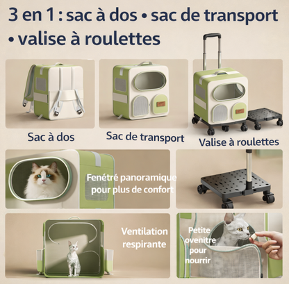 Valise de Transport à Roulettes pour Chat et Petit Chien – Sac de Voyage Pliable avec Poignée Télescopique
