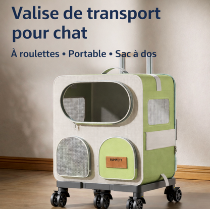 Valise de Transport à Roulettes pour Chat et Petit Chien – Sac de Voyage Pliable avec Poignée Télescopique